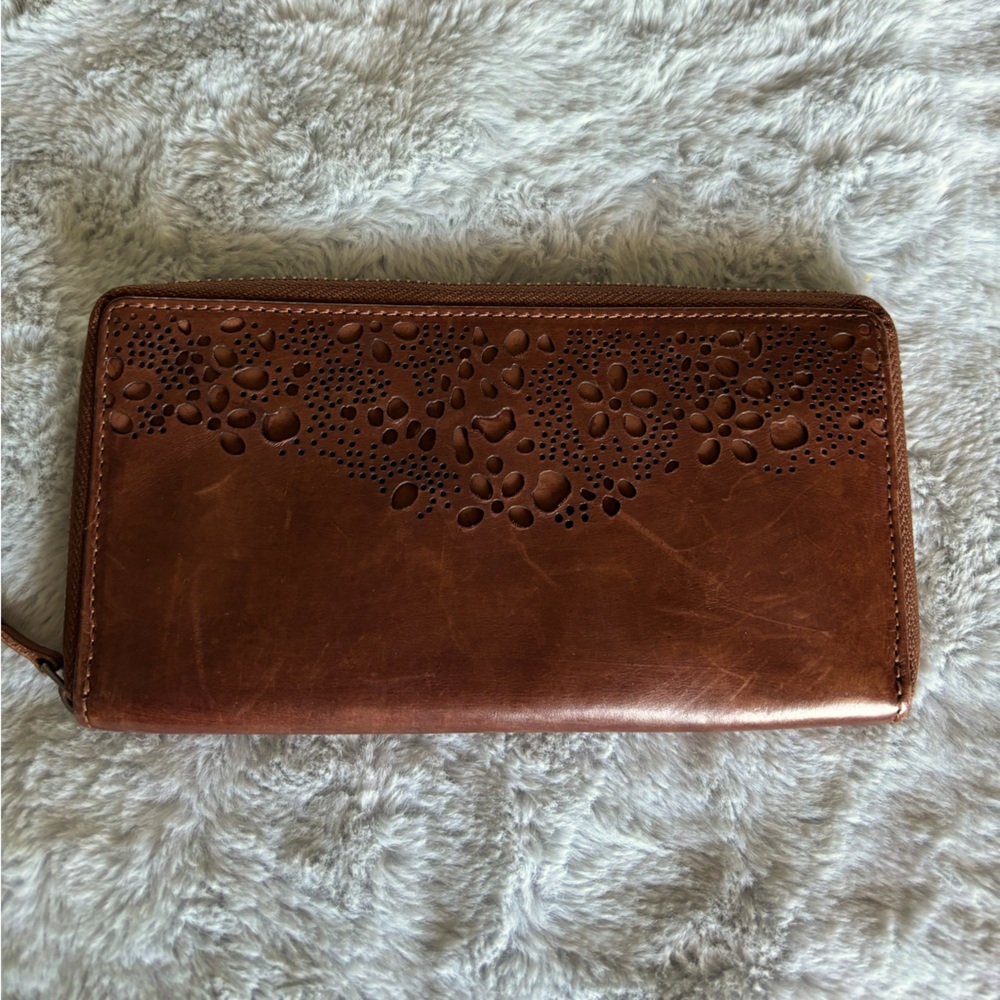 Rich brown leather clutch
